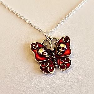SKULL Red Butterfly Necklace   18 Inch 925S Plate  chain NP